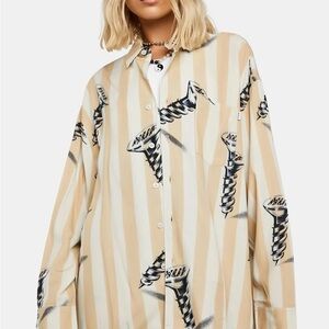 HUF Women’s Screw Print Striped Button Down Top